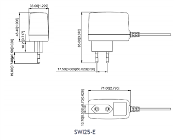 Mechanical Drawing - CUI Inc SWI25 Wall Plug Adapters